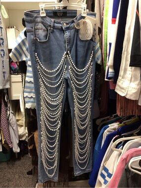 Beaded Cascade Light Blue Jeans